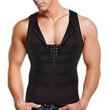 Gotoly Men Waist Trainer Vest Weightloss Corset Sport Body Shaper Zipper Closure Sweat Suits Tummy Cincher Workout Shirt Black - 3XL