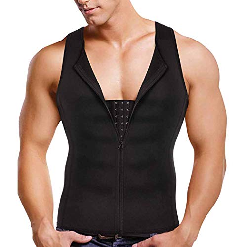 Gotoly Men Waist Trainer Vest Weightloss Corset Sport Body Shaper Zipper Closure Sweat Suits Tummy Cincher Workout Shirt Black - 3XL
