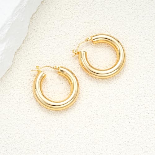 Image of Shining Diva Fashion Anti Tarnish Jewellery Celebrity Inspired 14k Real Gold Plated Simple Plain Link Chain Chunky Huggie Hoop Trendy Stylish Copper Earrings for Women Girls