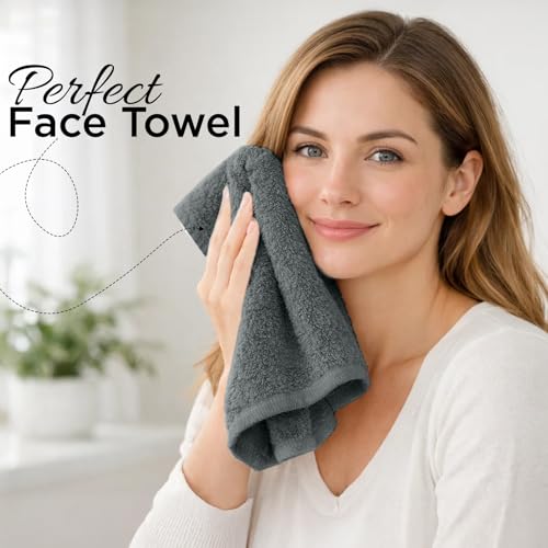 Image of DAN RIVER 12-Pack Premium 100% Cotton Gray Face Towels for Bathroom - Reusable Face Wash Cloths for Showering 12x12 Inches - 550 GSM Super Soft & Absorbent Luxury WashCloths for Body, Spa & Gym