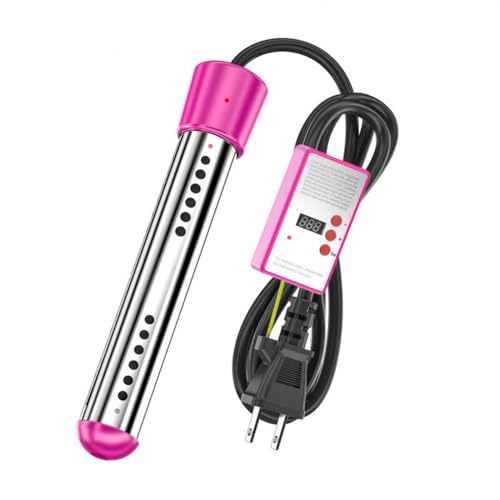 Vifxucy投げ込みヒーター 水中用 風呂湯沸かし 自動電源オフ 110V 1500W サーモスタット 携帯式 液浸電気給湯器 スイミングプール・バスタブ・フットバス向け 温水適用 自動電源オフ機能付き (ピンク,1500W タイマー)