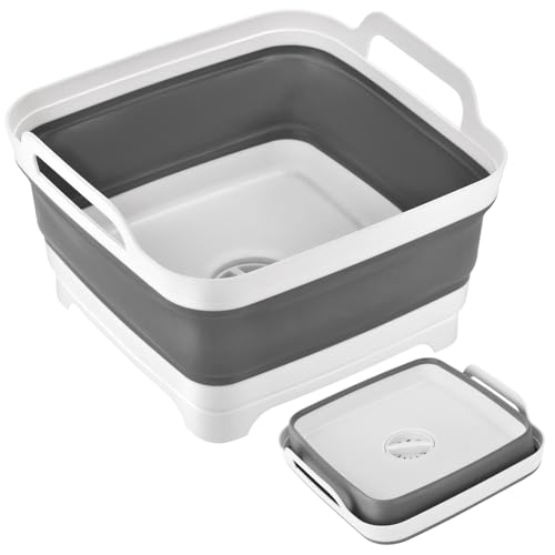Image of Godca 9L(2.4Gal) Collapsible Dish Wash Basin with Drain Plug - Portable Bottle Washing Tub Space Saveing Kitchen Storage Tray Dish Wash Basin, Foldable Dishpan for Camping
