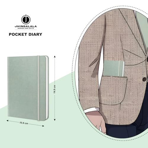 Image of Jhingalala Diaries - Fabric Cover Hardbound Pocket Journal Notebook I Fabric Series Journal Diary For Girls and Women I Pocket Diary With Elastic Closure I Size A6 I 192 Ruled Pages (Laurel Green)