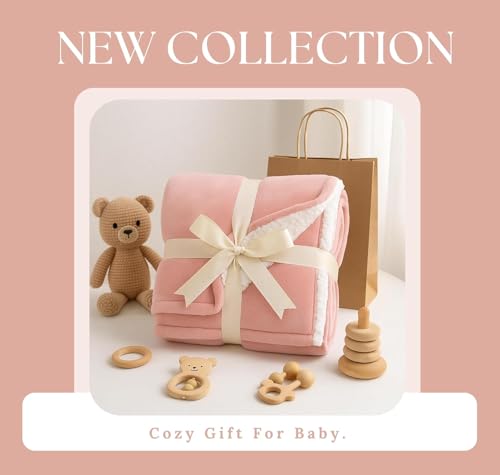 Image of VAS COLLECTIONS Baby Blanket Gift Set | 2-Layer Flannel & Sherpa Wrapping Sheet | Ultra Soft & Cozy | Newborn Boys & Girls | All-Season AC Blanket (130x105 cm, 800 g) (Gift Pink, Baby (800g))