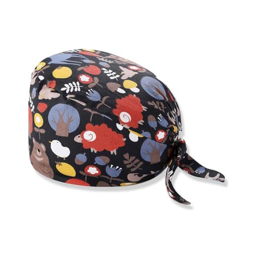 ZUWIJEQ Gorro Quirófano Mujer Hombre, Gorro de Dentista, Gorro de Cirugía, Gorro Quirúrgico Sanitario, Gorra de trabajo, Gorra quirúrgica impresa para médicos y enfermeras,Animalitos adorables (negro)