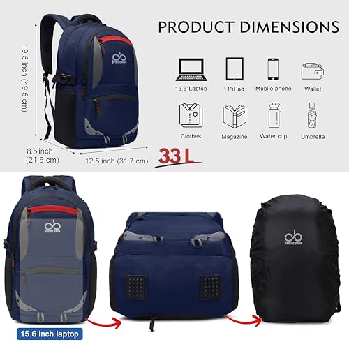 PRIME BAGS 33L Large Traveling Backpack With 5 Compartments 2 Water Holder Pocket Water Resistant Backpack For Men & Women - Image 5