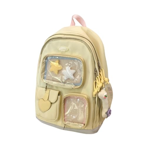 Mochila estética coreana que soluciona la falta de espacio escolar con bolsillos transparentes