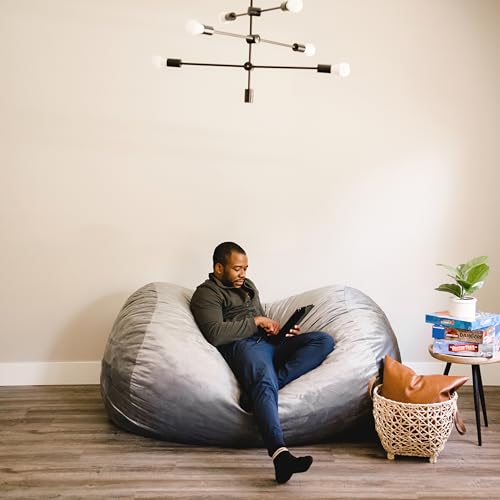 Image of Big Joe Fuf Media Lounger Foam Filled Bean Bag Chair with Removable Cover, Gray Plush, Soft Polyester, 6 feet Giant