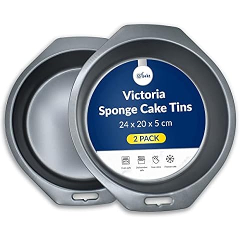 8" Round Victoria Sandwich Sponge Cake (2 Pack) Circular Black Carbon Fixed Base, Superior Baking Tins for Baking, Cakes, Pies and Tarts (20cm / 8 inches) Cover