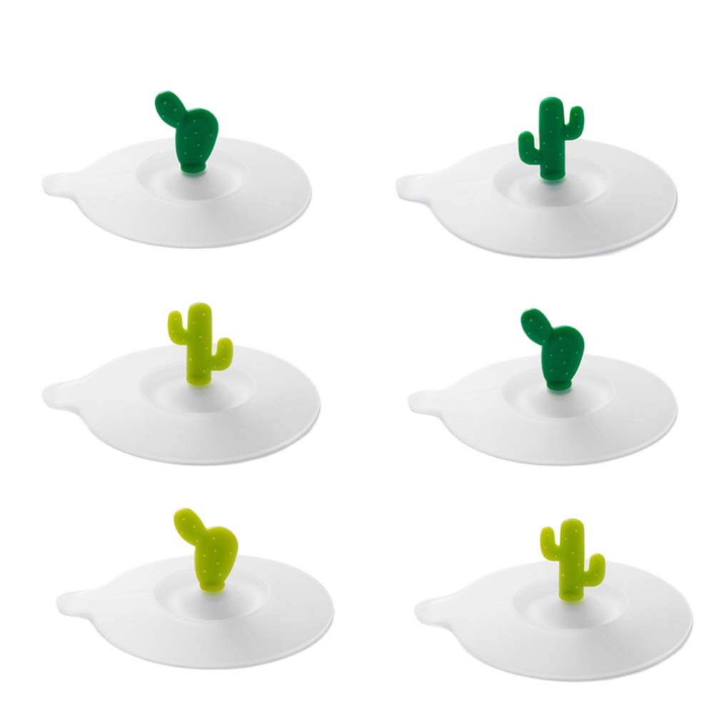 Coperchio,Coperchio in Vetro/Inox/Alluminio,6PCS Coperchio Della Tazza Del Silicone Cactus Coperture Della Tazza Ermetica Creativo Coperchio Della Tazza Riutilizzabile Tè Bevanda Al Caffè Co