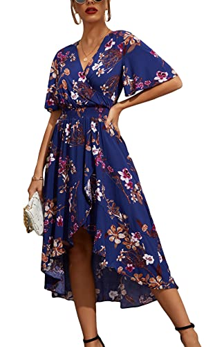 Image of Kormei Womens Short Sleeve Floral Maxi Dress High Low V-Neck Flowy Party Long Dresses