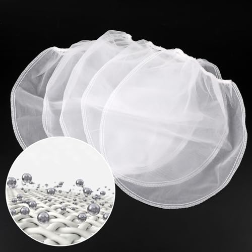 Paint Strainer Bags 1 Gallon Paint Filter Bag White Fine Mesh Disposable Bag Bucket Strainer with Elastic Drawstring Top Opening for Paint Gardening, 5 Pack