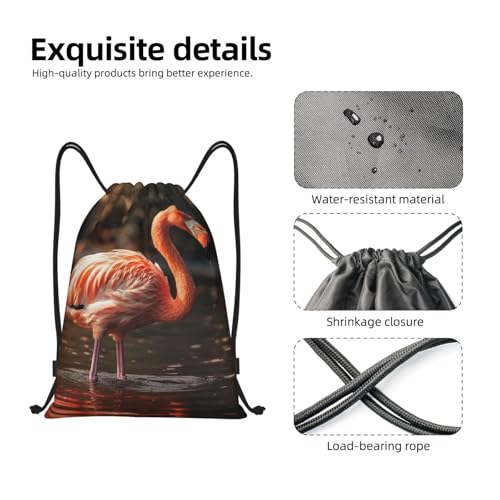 Drawstring Backpack Flamingo Is Drinking Water Drawstring Bag Sports String Bag Gym Sackpack for Women Men4