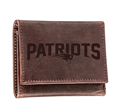 Team Sports America NFL New England Patriots Brown Wallet | Tri-Fold | Officially Licensed Stamped Logo | Made of Leather | Money and Card Organizer | Gift Box Included