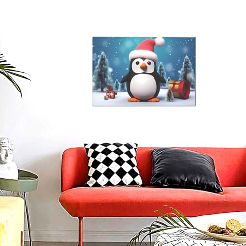 Affiche pingouin de Noël décoration d'intérieur salon chaleureux