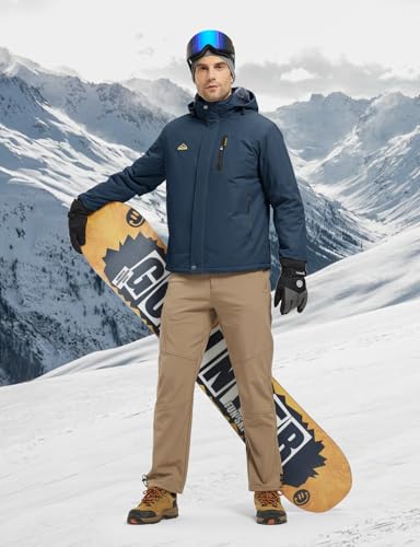 Image of TBMPOY Men's Winter Ski Jacket Waterproof Warm Snow Insulated Coat Fleece Lined Snowboard Hooded Raincoat