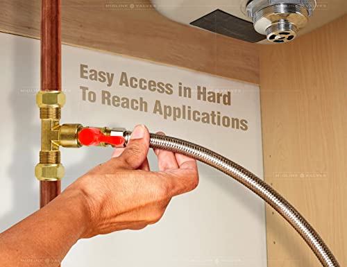 Image of Midline Valve EXW38-OM Dishwasher Shut Off Valve; 5 /8 in. Comp x 1 /2 in. SWT x 3 /8 in. Comp; Cast Brass