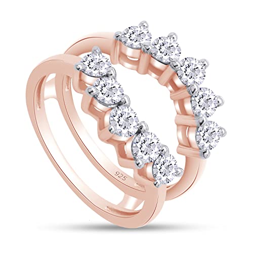 SAVEARTH DIAMONDS 1 Carat Round Cut Lab Created Moissanite Diamond Sunburst Halo Guard Enhancer Ring For Women In 14K Gold Over Sterling Silver(VVS1 Clarity 1 Cttw)3