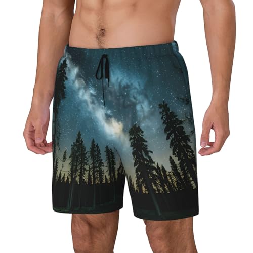Night Sky with Trees Print Men Hawaiian Shorts Quick Dry Swim Trunks Surfing Beach Vacations Summer Activity2