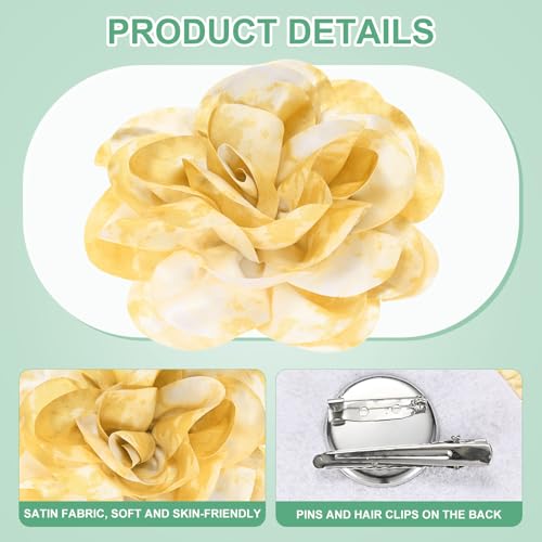 Image of M METERXITY Extra Large Rose Flower Brooches, Lapel Pins Dainty Satin Fabric Big Camellia Oversized Brooch Pin for Women