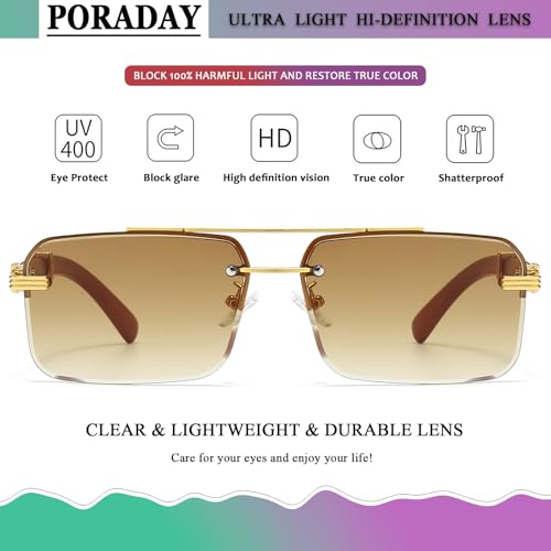 PORADAY Rimless Sunglasses for Men Women Vintage Rectangle Sun Glasses Fashion Frameless Square Tinted Shades3