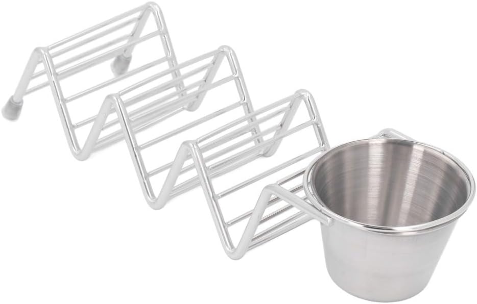 3-Slot Stainless Steel Taco Holder – Sturdy Taco Shell & Burrito Stand for Kitchen, Parties & Serving, Includes Bonus Cup (22.5x6.6x4.5cm)‌