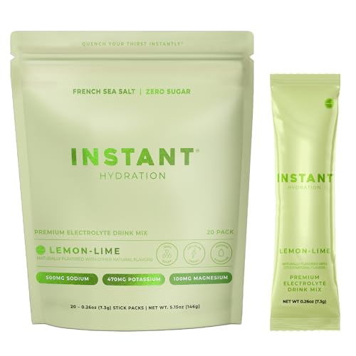 Image of Instant Hydration Sugar Free Electrolytes Powder Packets - Lemon Lime Electrolyte Drink Mix & Travel Essentials - Post Workout Recovery, Brain Health, Muscle & Tissue Support - 20 Sticks