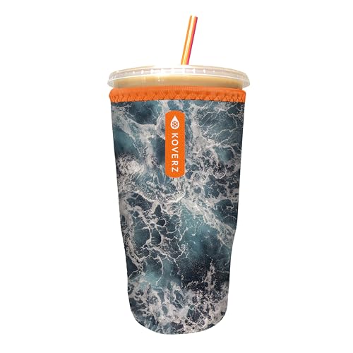 Image of Iced Coffee Sleeve, Insulated Neoprene Cup Sleeve, Fits a 32 Oz. Coffee Cup, Washable and Reusable, Iced Coffee Accessories, Large Seawater