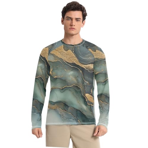 Marble Green Gray Men's UPF 50+ Breathable Comfort Mens Sun Shirts Protection Long Sleeve Water Fishing