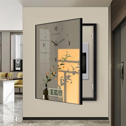 Wall Mounted Electrical Panel Cover with Silent Clock - Decorative Breaker Box Hiding Electric Meters & Panels, Stylish Home Improvement Solution