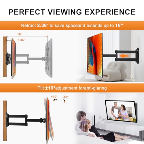 XINLEI Soporte de pared para TV, soporte giratorio para TV con brazo articulado, extensión de inclinación y rotación para la mayoría de monitores LED, LCD y TVs de plasma de 13-42 pulgadas, hasta 20 - imagen 3