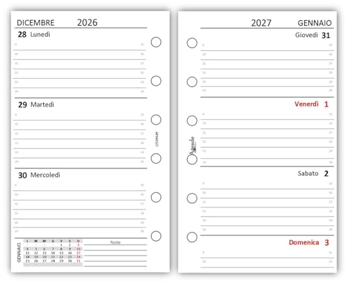 Ricambio Agenda Organizer Settimanale 2027, 7x12cm, 90gr, Bianco