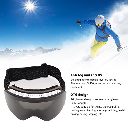 Anti-fog Ski Goggles, Side Clips Black TPU Protective Frame Adjustable Strap OTG Ski Goggles for Air Travel (Black Lens) - Image 4