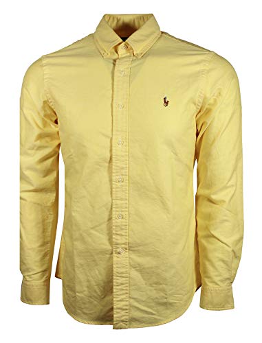Polo Ralph Lauren Mens Classic Fit Oxford Longsleeve Buttondown Shirt (Medium, Yellow)
