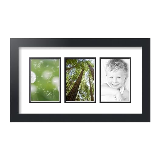 ArtToFrames Collage Picture Frame 3 Opening 3-4x6 Photo Frame | Made in USA | Black Frame Crisp and Black Mats | Wall Mount Multi Photo Display 20X12 Full Size