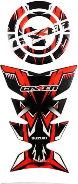 Image of 3D Bike Tank Pad Sticker Compatible with Gixxer, Blue and Black Protective Decal with Fuel Cap Cover (F)