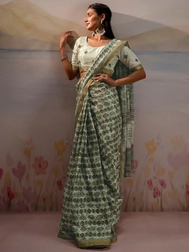 Image of Satrani Women's Silk Printed Ready To Wear Saree with Unstitched Blouse Piece