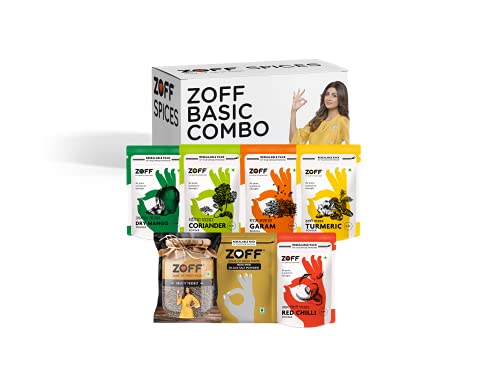 ZOFF Basic Combo (07 Products) - Total Weight- 950 g Chilli Powder 200 g Turmeric Powder 200 g, Coriander Powder 200 g, Garam Masala 100 g, Amchur Powder 50 g, Jeera Whole 100 g, Black Salt 100 g