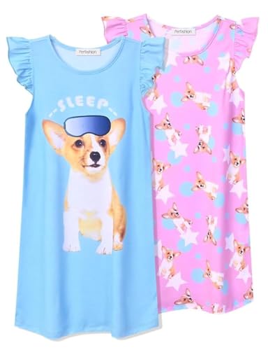 Perfashion 2-Pack Nightgown for Girls Flutter Sleeve Mermaid Pajamas Cotton Sleepwear Dressing gowns