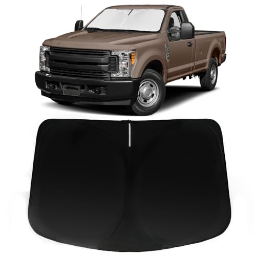 Image of Windshield Sun Shade for 2008-2016 Ford F250 F350 F450 F550 | Car Front Window Sun Visor & Heat Shield Accessories | 240T Blocks Sun Rays Heat Sunshade