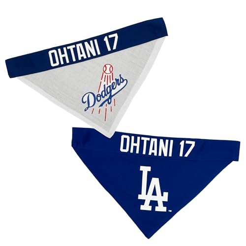 MLBPA Reversible Dog Bandana - SHOHEI OHTANI #17 Pet Bandana - MLB Los Angeles Dodgers Home & Away Bandanna, Size Small/Medium