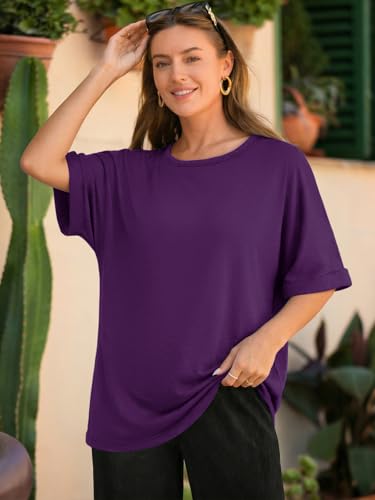 Image of ATHMILE Womens Oversized T Shirts Summer Tops Spring Casual Loose Fit Workout Short Sleeve 2026 Beach Vacation