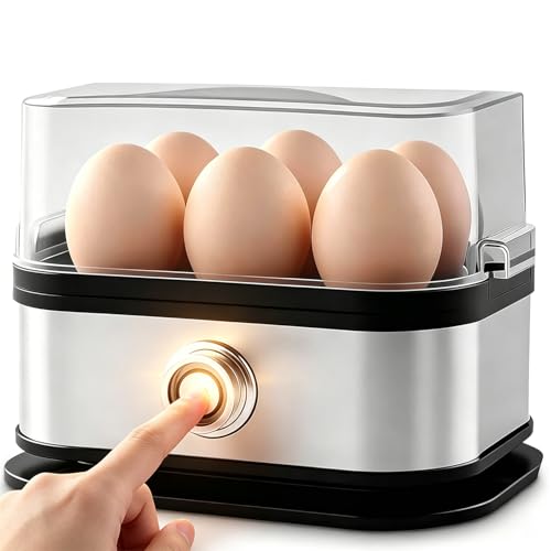 Electric Egg Boiler Necomi Rapid Stainless Steel Egg Cooker with Auto Shut Off for Soft Medium Hard Boiled Omelet Maker Compact Electric Vegetable Steamer for Cooking Easy to Clean