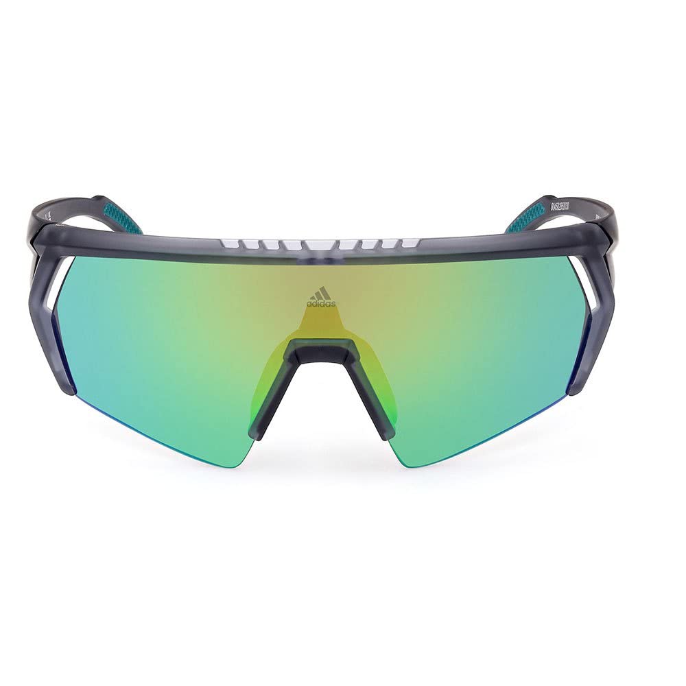 adidas Sport SP0063 Occhiali da Sole Uomo, Occhiali da Sole Sportivi Sottili e Leggeri, Forma Lente Maschera, Lenti Verde Specchiato, Grigio