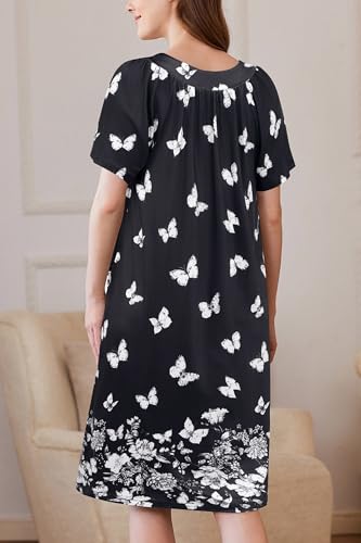 Image of Ekouaer Women Robe Zipper Front Mumu Duster Robes Zip Up Housecoat Soft Sleepwear with Pockets
