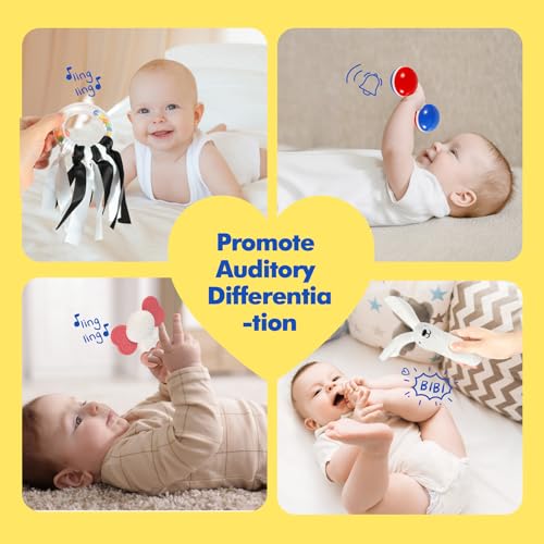 Image of URMYWO 10 Pcs High Contrast Black and White Baby Toys for Newborn, Tummy Time Mirror, Rattle, Teether, Visual Stimulation Learning Cards, Sensory Toys for 0-6 Months, Baby Boy Girl Gift