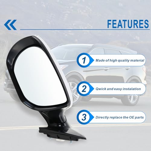 Lqito Left Driver side Mirror Compatible with 2013-2018 Hyundai santa Fe Sport with Manual folding Power glass Heated with turn signals Can be DIY Paintable Replace# HY1320201(6 Pins)
