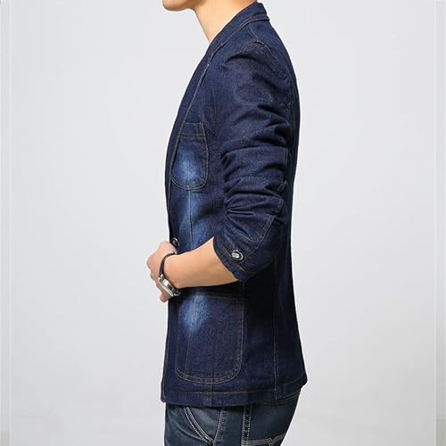 Mens 1 Button Denim Lounge Suit Jackets Slim Fit Lightweight Blazer Lapel Jean Jackets with Multi Pockers (Blue,Medium)3
