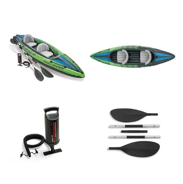 Image of Challenger K2, 2 Person Inflatable Boat for Flood Rescue, Adventure, Rafting, Fishing, with Oars & Air Pump, Inflatable I-Beam Floor for Comfort and Rigidity (68306)