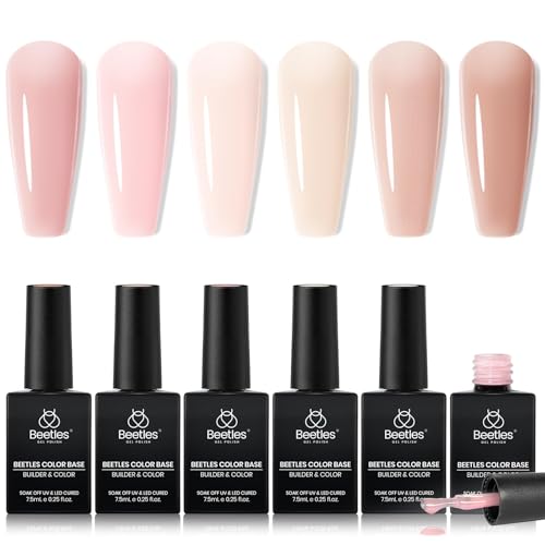 Beetles Rubber Base Color Gel Nail Polish 6 Colors Nude Gel Polish Pink Peach Nail Polish Neutral Sheer French Tips Base Colors for Nails Soak Off Nail Art Design Gifts for Women